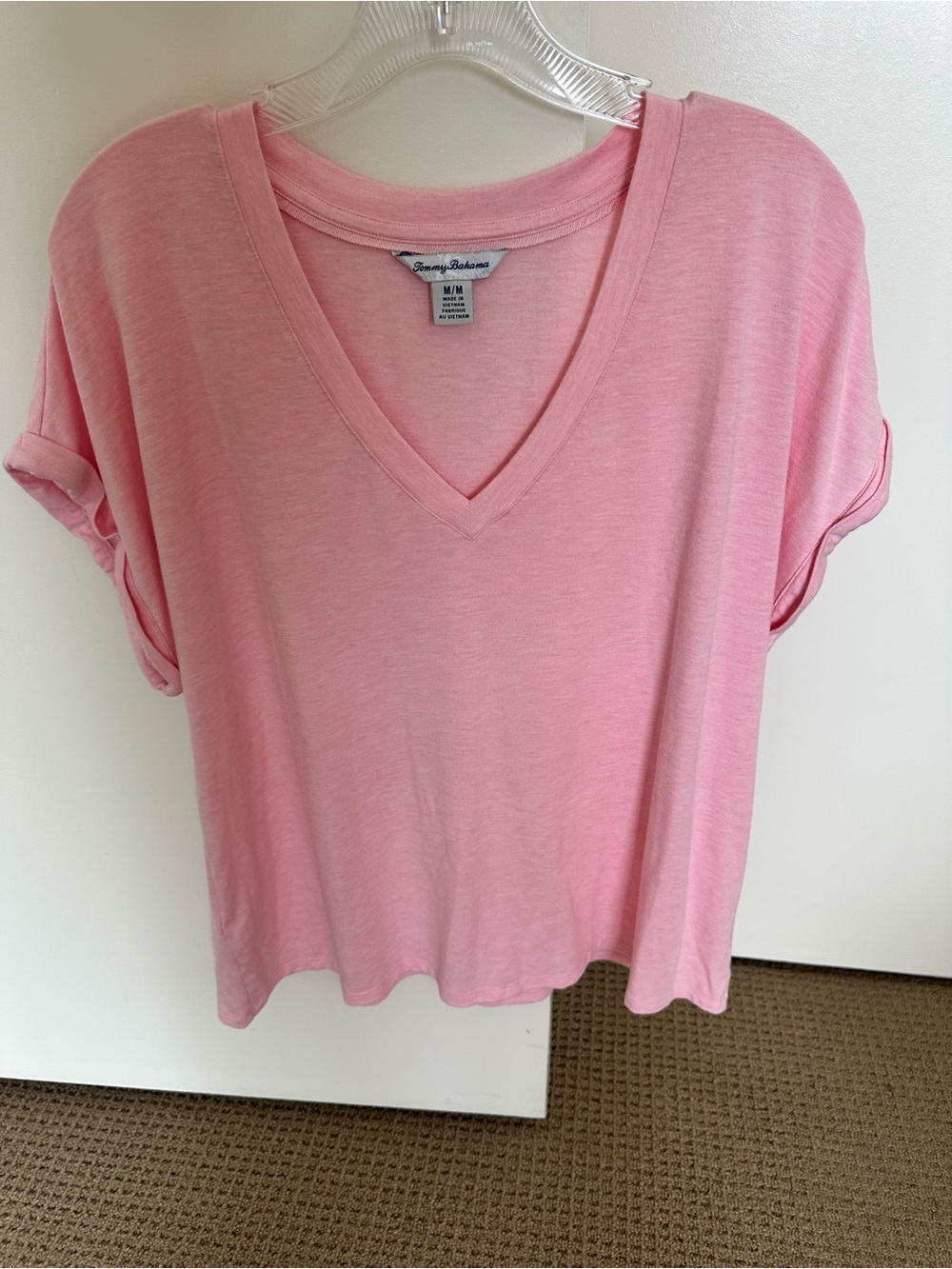 Tommy Bahama Light Pink V-Neck Rolled Sleeve Tee